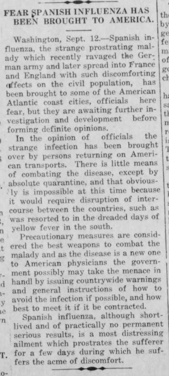 Spanish Flu The Eagle Sept. 12, 1918